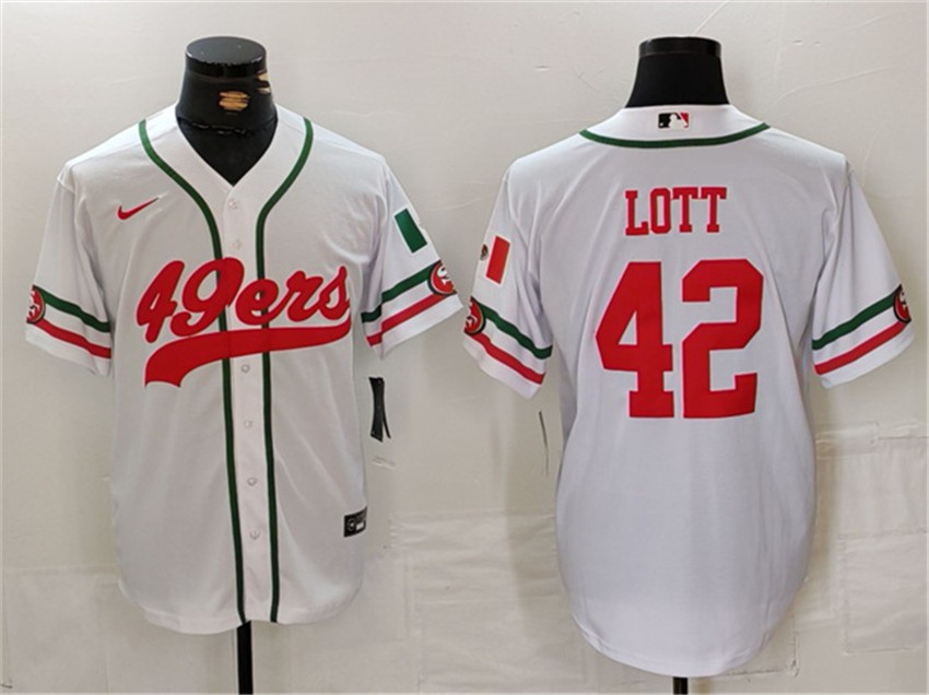 Men's White San Francisco 49ers #42 Ronnie Lott With Patch Cool Base Stitched Baseball Jersey